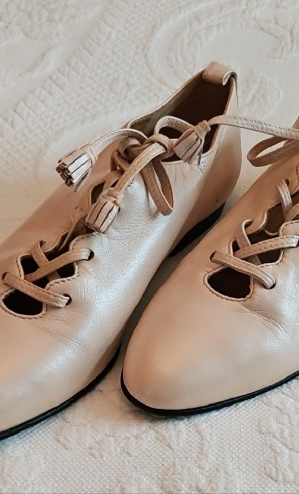 - Hermes Cream Lace-Up Flats Elegant Design